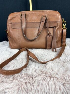 Fossil Molly Satchel in Cognac Brown Pebble and Natural Leather